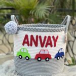 GREY WHITE BRAIDED BASKET